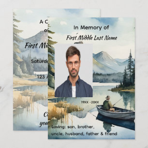 Celebration of Life Service  Fishing Lake in Boat Invitation