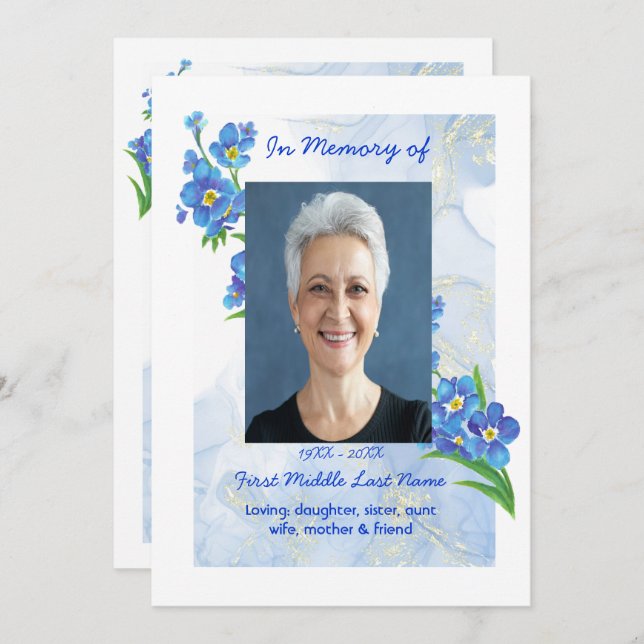 Celebration of Life Service Forget me Not" Flowers Invitation (Front/Back)