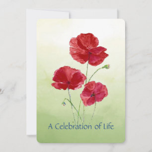 Celebration of Life Service Garden Poppy Flower Invitation
