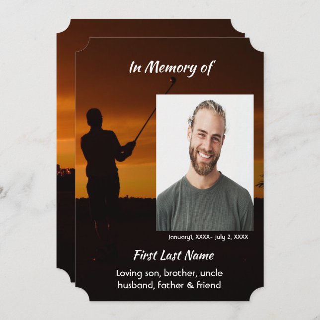 Celebration of Life Service  Golfer Golfing Golf Invitation (Front/Back)