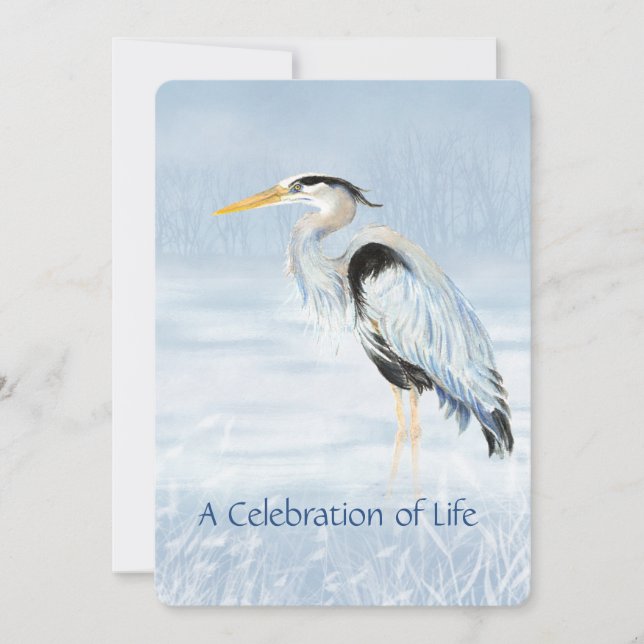 Celebration of Life Service Great Blue Heron Bird Invitation (Front)