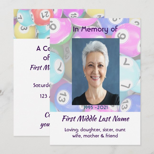 Celebration of Life Service invite Bingo Game  (Front/Back)