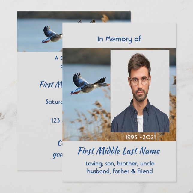 Celebration of Life Service  Lake Geese Birds Invitation (Front/Back)