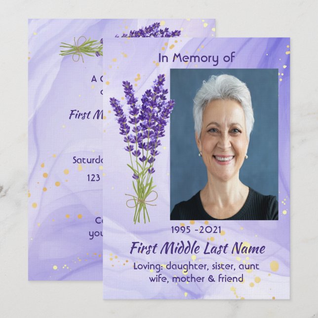 Celebration of Life Service Lavender Garden Flower Invitation (Front/Back)