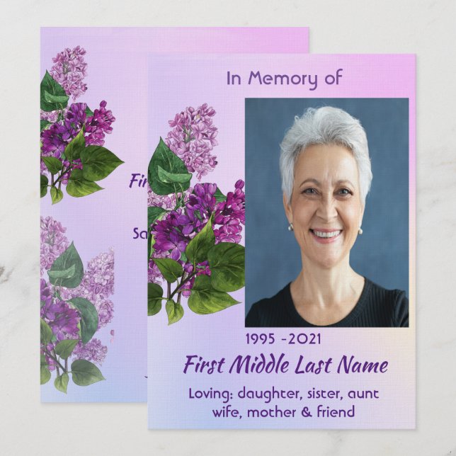 Celebration of Life Service  Lilac Garden Flower  Invitation (Front/Back)