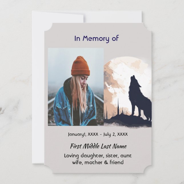 Celebration of Life Service  Lone Wolf Howling  Invitation (Front)
