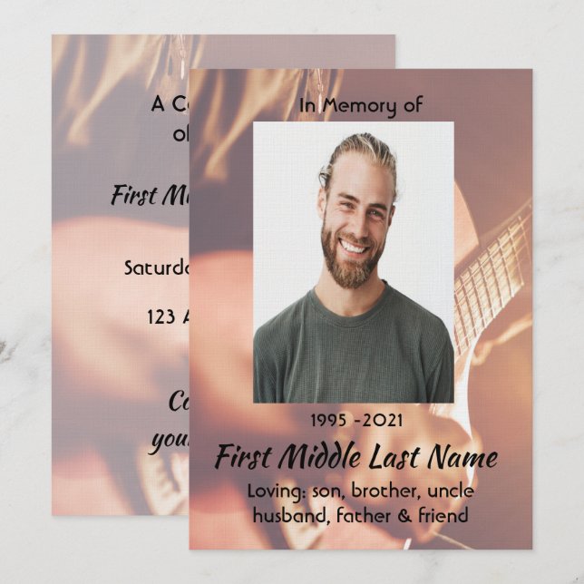 Celebration of Life Service  Musician Piano Guitar Invitation (Front/Back)