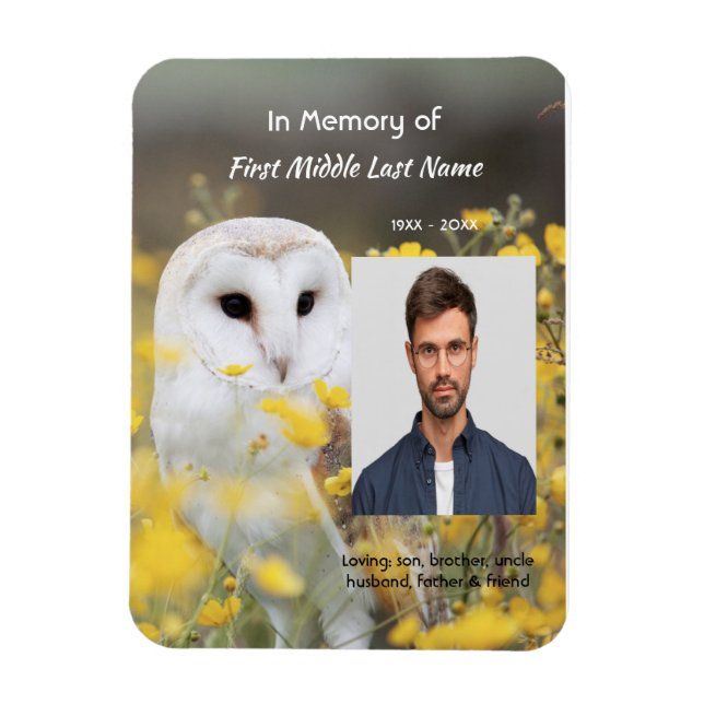 Celebration of Life Service Photo Barn Owl Bird  Magnet (Vertical)