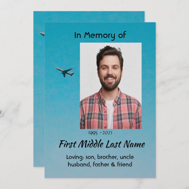 Celebration of Life Service Pilot Airplane Flying Invitation (Front/Back)