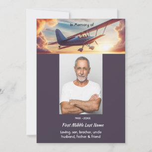 Celebration of Life Service Pilot Flying Sunset Invitation