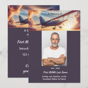 Celebration of Life Service  Pilot Flying Sunset Invitation