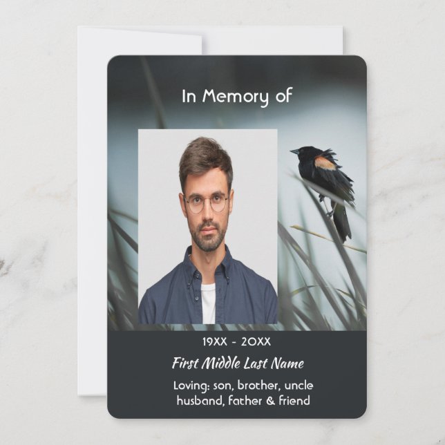 Celebration of Life Service Red-wing Blackbird Invitation (Front)