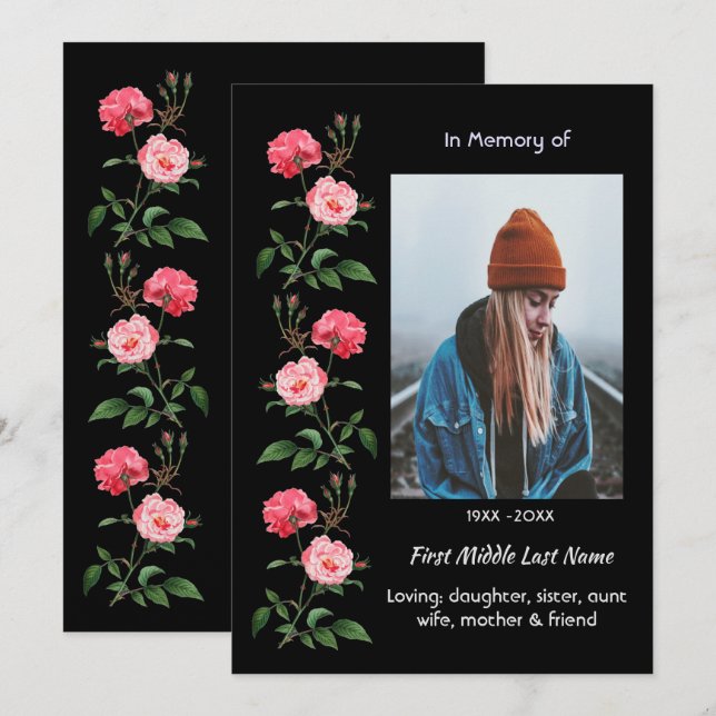 Celebration of Life Service  Roses Garden Flowers Invitation (Front/Back)