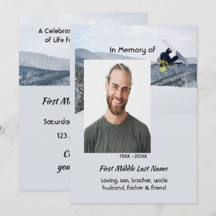 Celebration of Life Service  Snowboarding Winter Invitation
