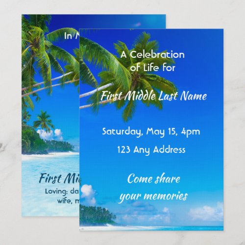 Celebration of Life Service Tropical Beach Exotic