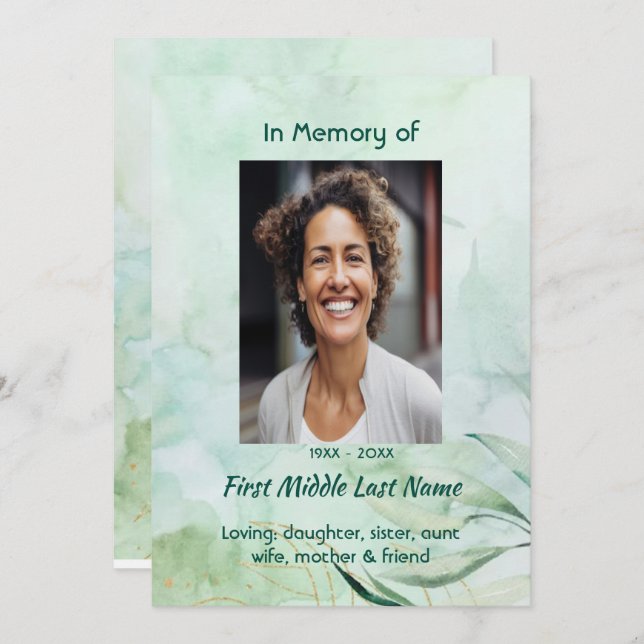 Celebration of Life Service Watercolor Foliage  Invitation (Front/Back)