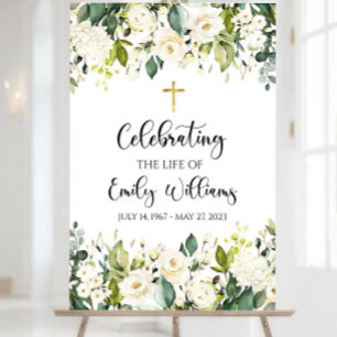 Celebration Of Life Sign, White Greenery Funeral  Foam Board