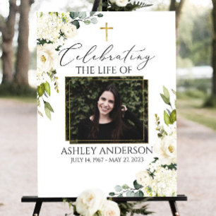 Celebration Of Life Sign, White Greenery Funeral Foam Board
