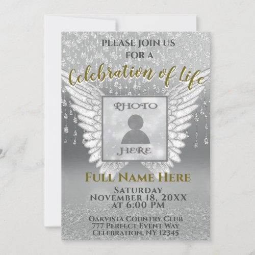 Celebration of Life _ Silver and Gold Add Photo Invitation