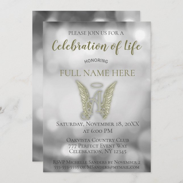 Celebration of Life - Silver and Gold Invitation (Front/Back)