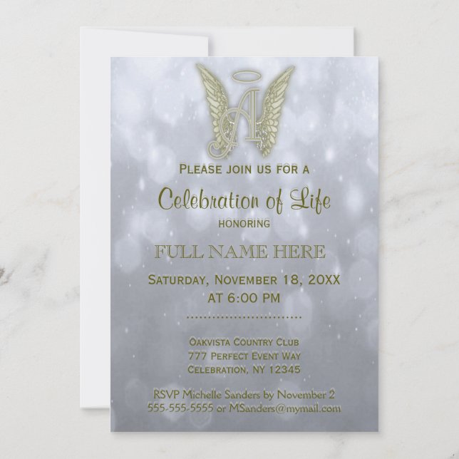 Celebration of Life - Silver & Gold Invitation (Back)