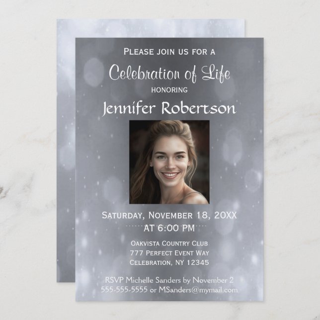 Celebration of Life - Silver Invitation (Front/Back)