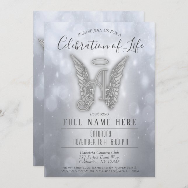 Celebration of Life - Silver Memorial Invitation (Front/Back)