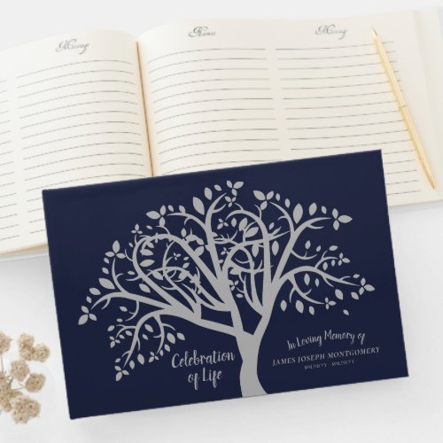 Celebration of Life Silver Tree Personalized Guest Book