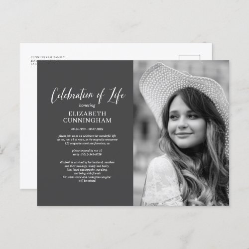 Celebration of Life Simple Chic Elegant Photo Invitation Postcard