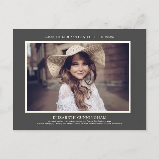Celebration of Life Simple Chic Elegant Photo Invitation Postcard (Front)