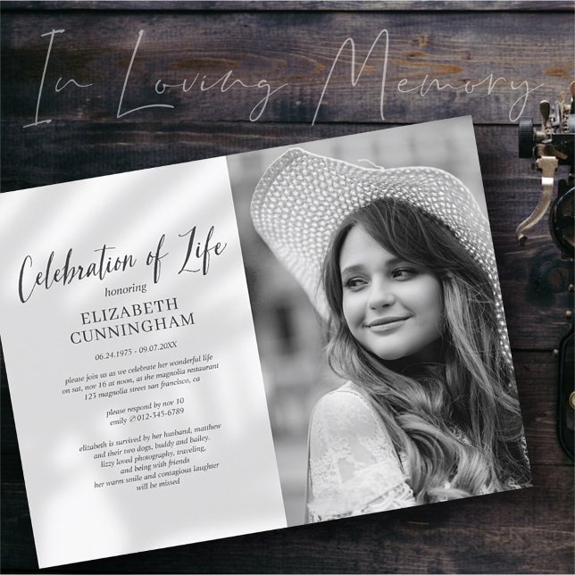 Celebration of Life Simple Chic Elegant Photo Invitation Postcard (Creator Uploaded)
