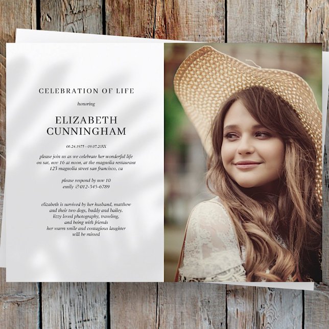 Celebration of Life Simple Chic Elegant Photo Invitation Postcard (Creator Uploaded)