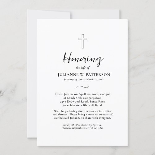 Celebration of Life Simple Cross Funeral Wake Invitation