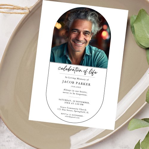 Celebration Of Life Simple Funeral Arch Photo Invitation