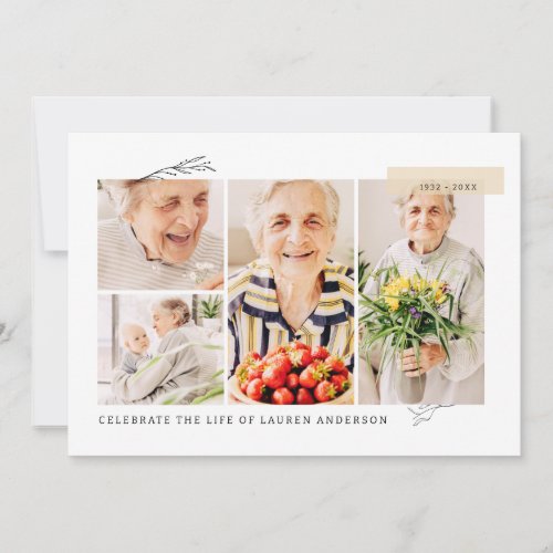 Celebration of Life Simple Modern 6 Photo Grid Invitation