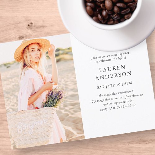 Celebration of Life Simple Modern Chic Photo Invitation