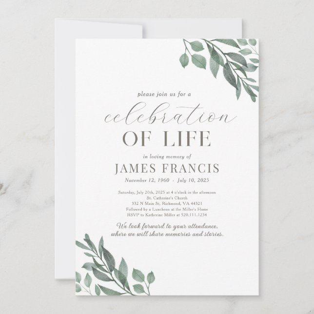 Celebration Of Life Simple Modern Invitation (Front)