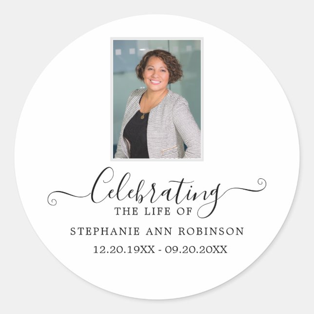 Celebration of Life Simple Photo Funeral Memorial  Classic Round Sticker (Front)