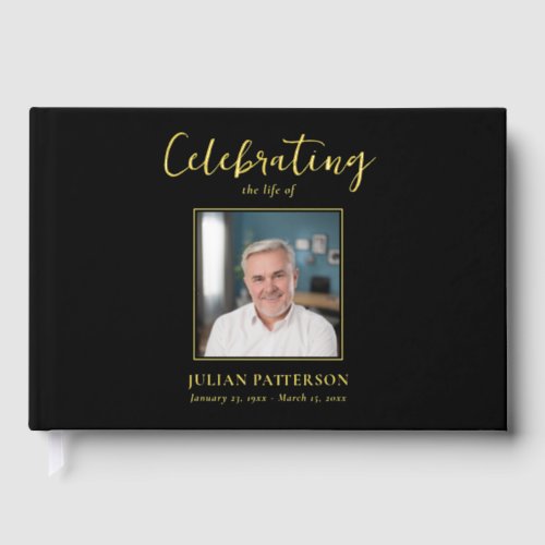 Celebration of Life Simple Photo Gold Foil Funeral Foil Guest Book