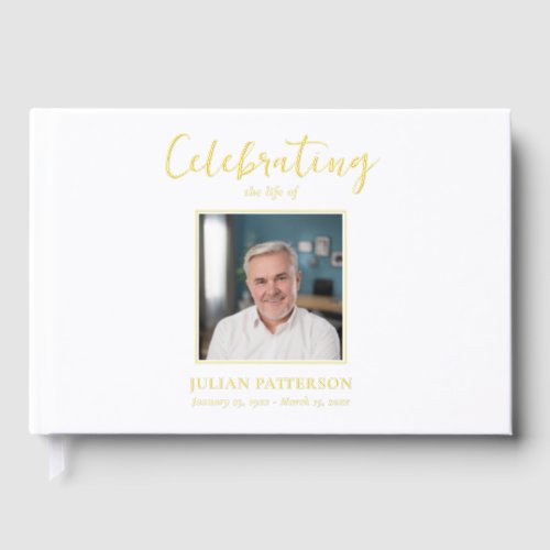 Celebration of Life Simple Photo Gold Foil Funeral Foil Guest Book