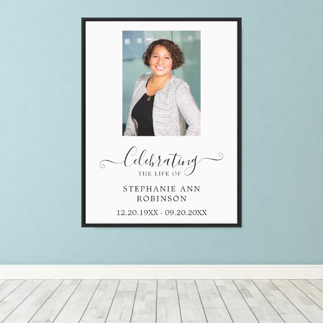 Celebration of Life Simple Photo Memorial Keepsake Canvas Print (Insitu(Wood Floor))