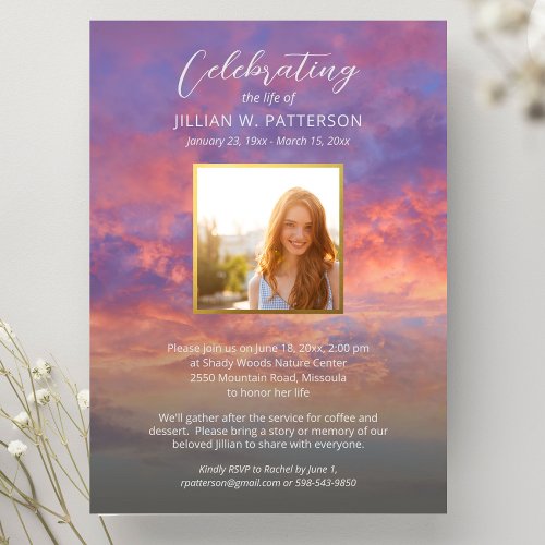 Celebration of Life Sky Clouds Sunset Funeral Invitation