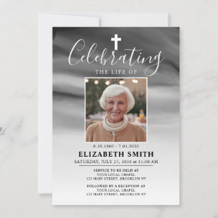 Celebration of Life Slate Gray Ombre Photo Funeral Invitation