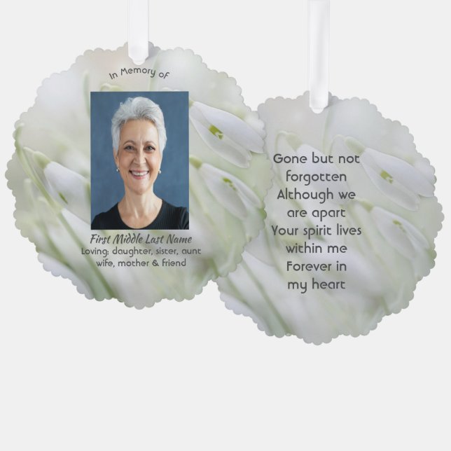Celebration of Life Snowdrop Flowers Ornament Card (Front/Back)