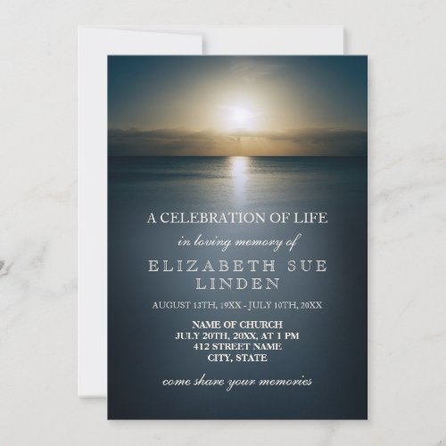 Celebration of Life  Sun Over the Ocean Invitation