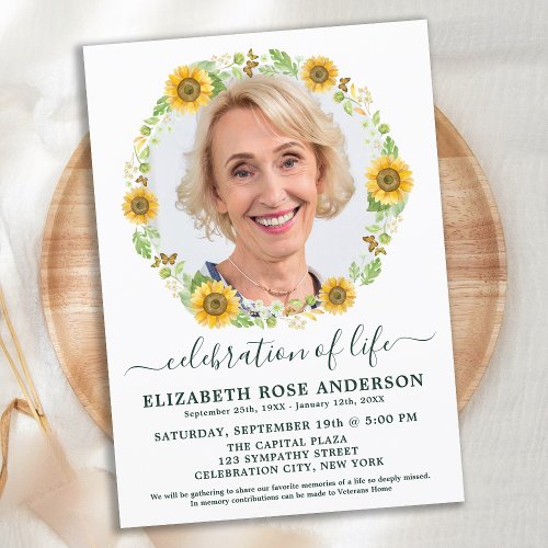 Celebration Of Life Sunflower Floral Photo         Invitation