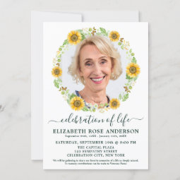 Celebration Of Life Sunflower Floral Photo Invitation | Zazzle