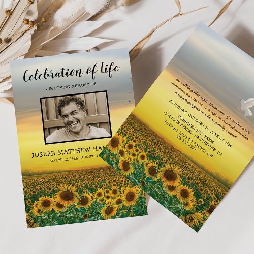 Celebration of Life  Sunflower Funeral Photo Invitation