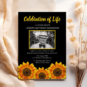 Celebration of Life Sunflower Memorial Photo Invitation
