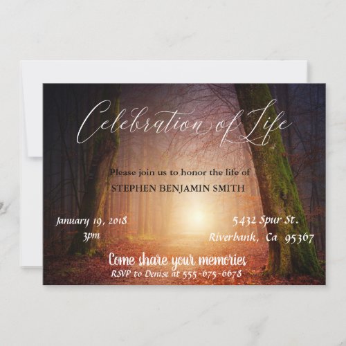 Celebration of Life Sunrise Sunset Trees Forest Invitation